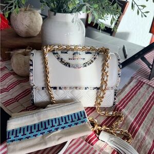 Tory Burch Fleming tweed border small shoulder bag